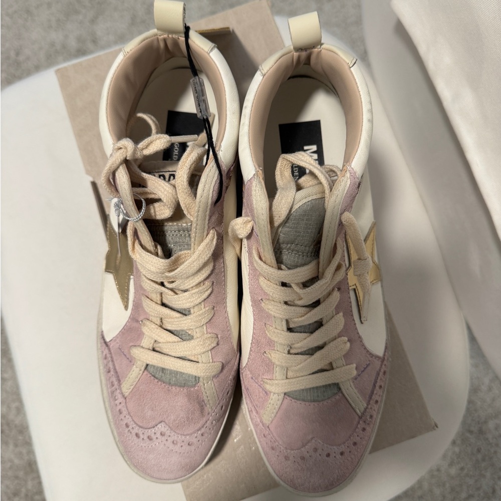 Golden Goose Mid Star Sneakers in Pink and Gold with Swarovski Pearls - Picture 4 of 10